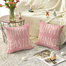 Happy Easter Hunny Bunny Pink Throw Pillow Covers, 18 X 18 Inch Easter Eggs B...