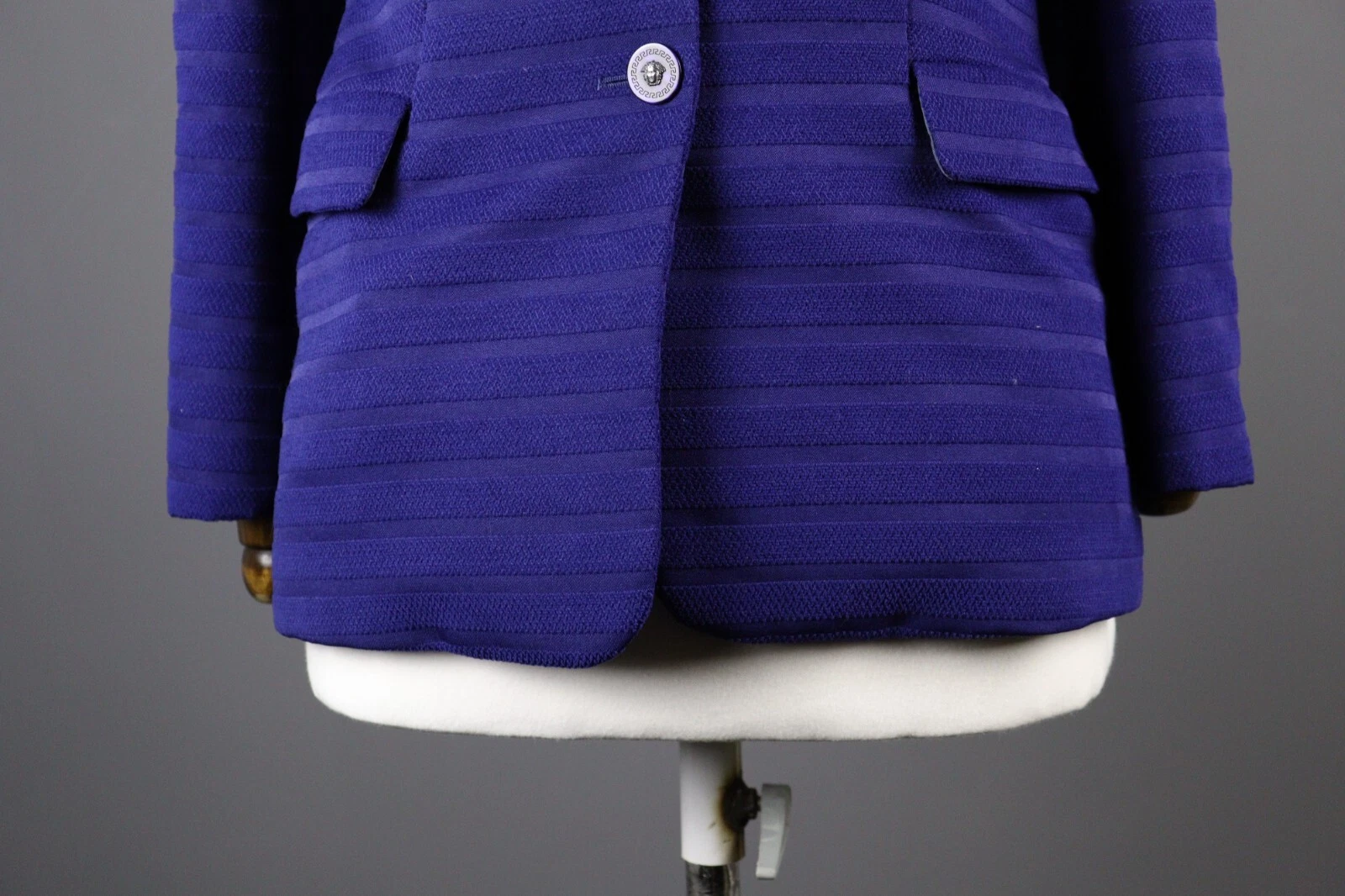 Giacca blazer VERSACE JEANS COUTURE blu a costine testurizzata taglia 42