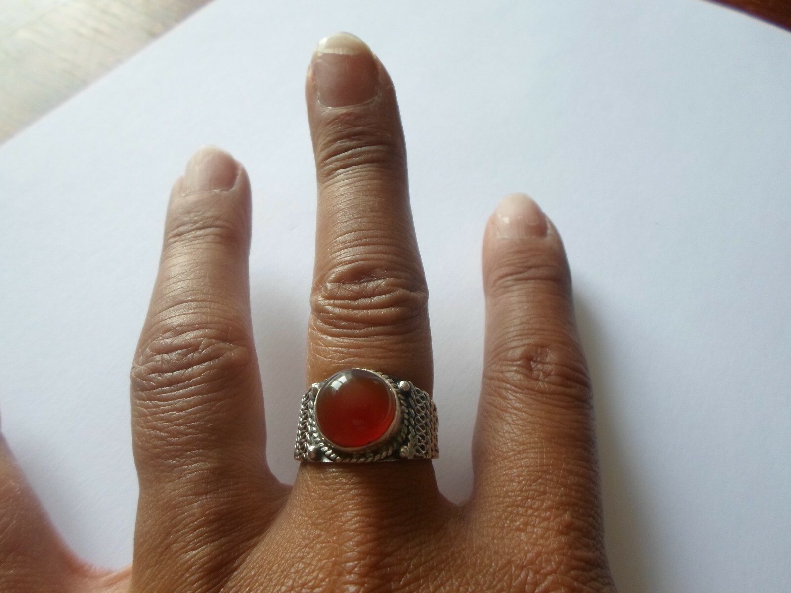 solid silver ring, orange cabochon, size 57 - image 1