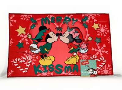 NEW Disney Mickey & Minnie ''Merry Kissmas'' Red Christmas Accent Rug 20in x 32in