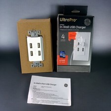 GE UltraPro USB In Wall USB Charger 4 Part Charging Ports White 4.8 Amp 24 Watt