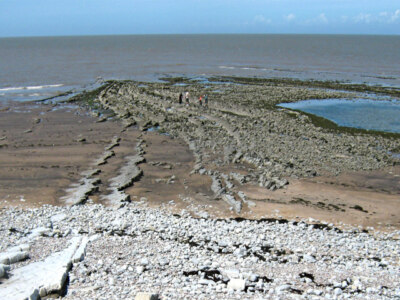 Photo 6x4 Rock formations on the beach, west of Hinkley Point Burton/ST1 c2009