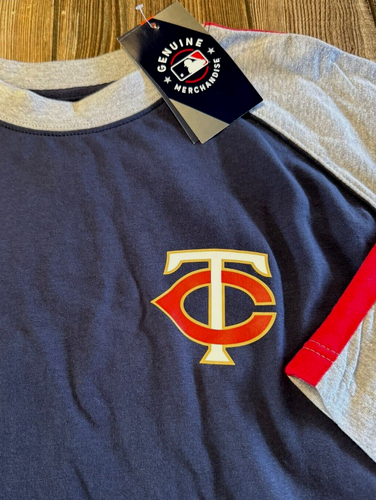 NWT Mens Minnesota Twins Premium Navy Blue & Gray Short Sleeve Shirt Large Tall - Picture 2 of 3