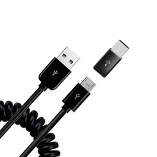 For iPhone 16/Pro/Max/Plus - Charger Cord Coiled USB Cable Micro-USB to USB-C