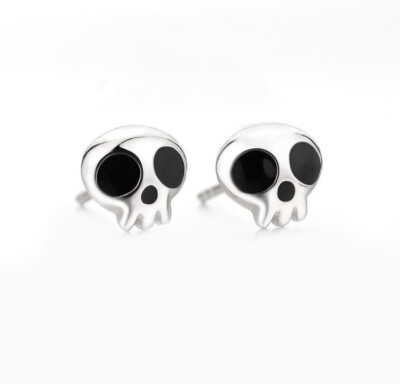 Silver Titanium Punk Style Tiny Skull Stud Earrings