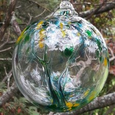 Hanging Glass Ball 6" Diameter "Winter Tree" Witch Ball (1) #26