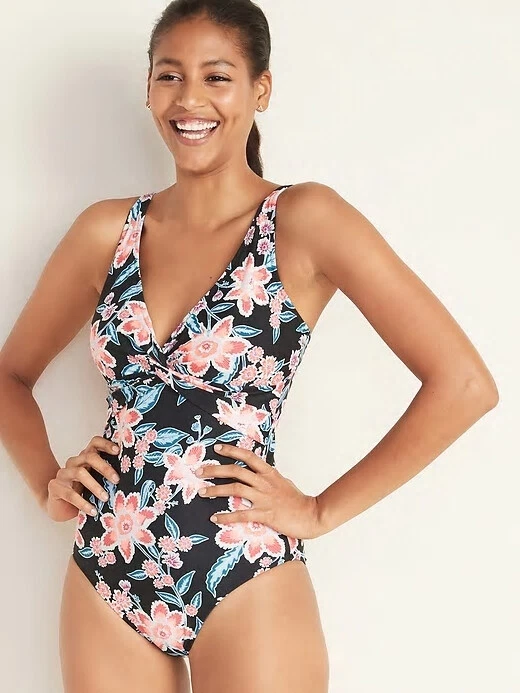 Old Navy Women s Black Floral Twist Front Swim Suit Sz. S Small