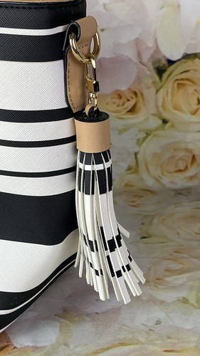 Kate Landry Tote Handbag Purse Single Handle Black White Stripes Classic Design - Picture 7 of 22