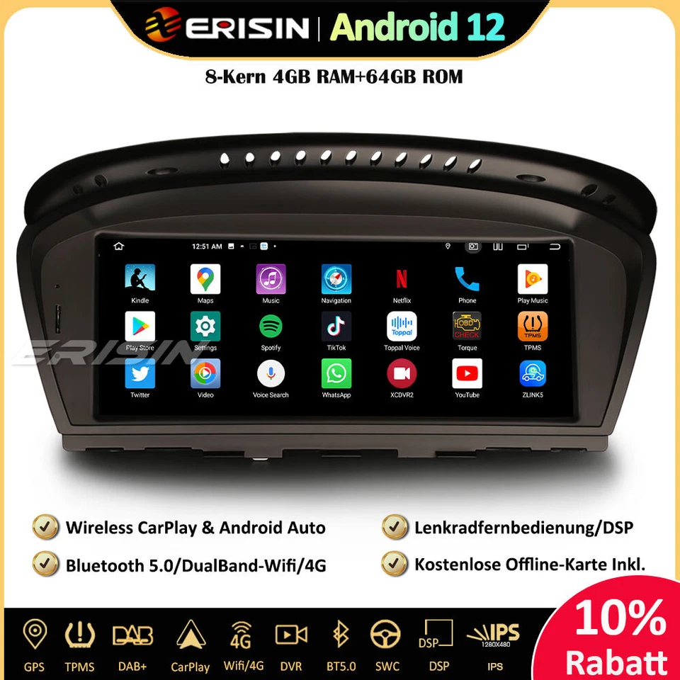8.8" 4GB+64GB Android 13 Autoradio GPS DAB+ BMW E90 E91 E92 E93 E60 E61 E63 E64 - Bild 2 von 4