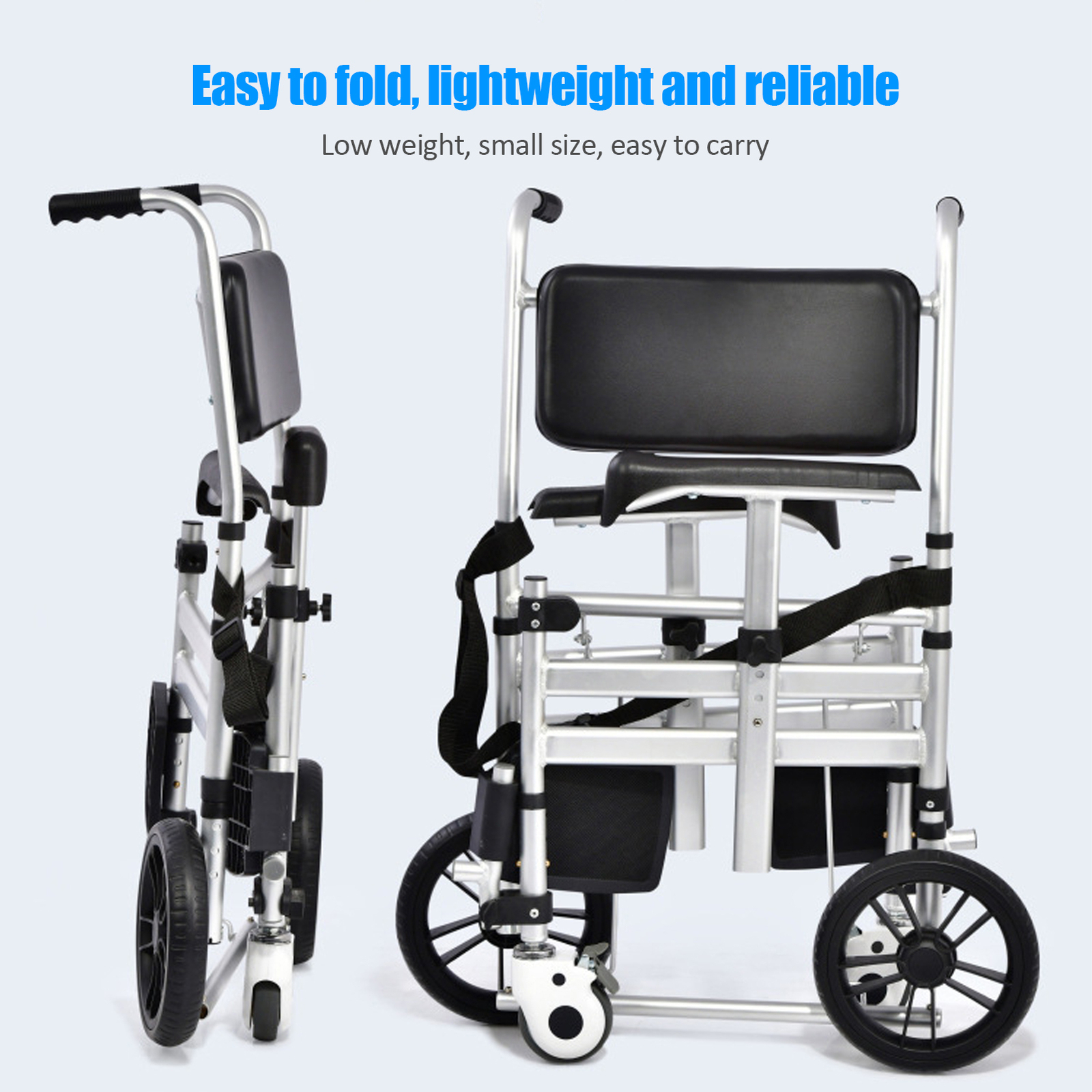 New Shower Wheelchair 17.7in Al Alloy Commode Bathroom Wheelchair For Disabled