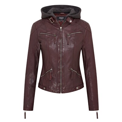 Femmes Veste Motard Cuir Style Classique Véritable Vin Cuir Femme