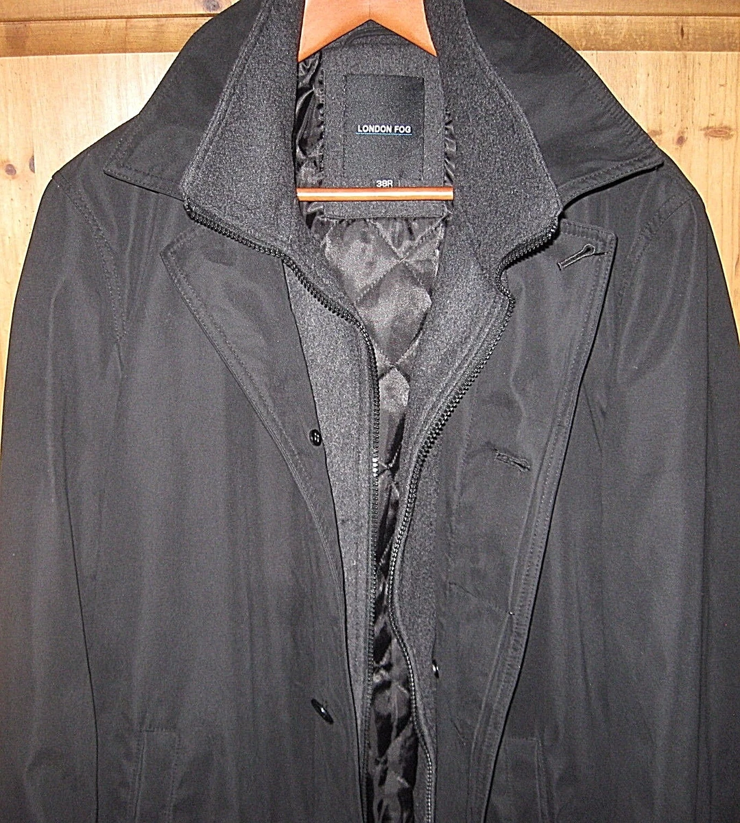 London Fog Mens Winter Jacket Fleece Zip Out Lining Coat Black