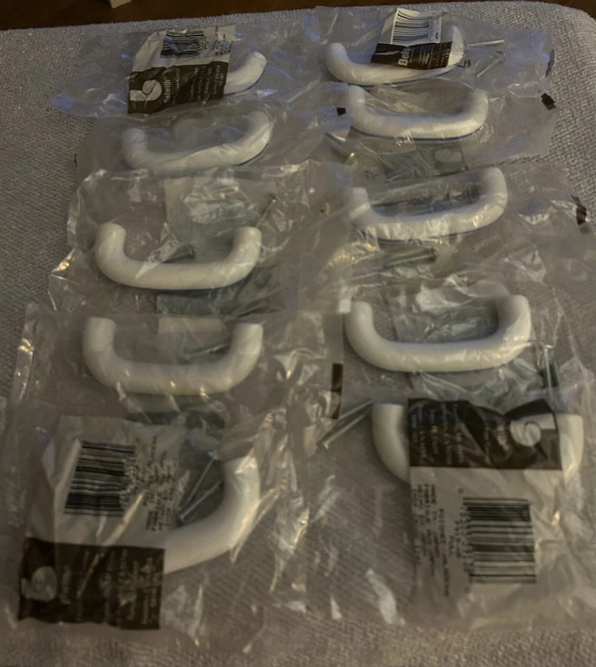 10 tiradores de gabinete vintage años 80/90 Belwith (P913-WB) tiradores de porcelana azul blanco Foto 2 de 3