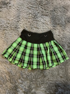 Hot Topic Skirt Green and Black Pleated Plaid Mini Women’s Size Small