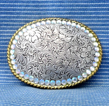 Cowgirl Floral Scroll Rhinestones Belt Buckle Western Coastal Vtg Nocona .CPA835