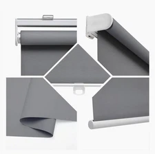 Spring-Operated Grey Roller Shades - 100% Blackout & UV Protection, 34" x 72"