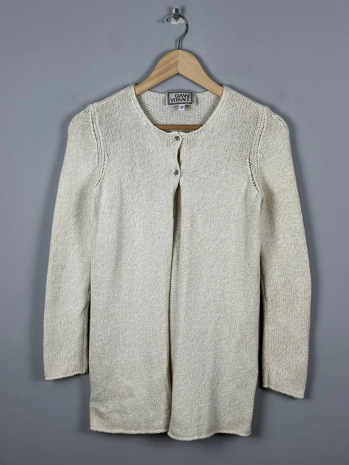 Cárdigan de seda vintage de lujo Gianni Versace plateado Medusa talla 42 Foto 2 de 4