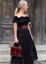 ZARA WOMAN NWT SS23 EMBROIDERED MIDI DRESS BLACK SIZE XS  REF: 2795/019