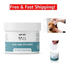 Natural Aloe Vera Eye Wipes for Dogs Cats - 120 Soothing Pads, 9.5oz Tub
