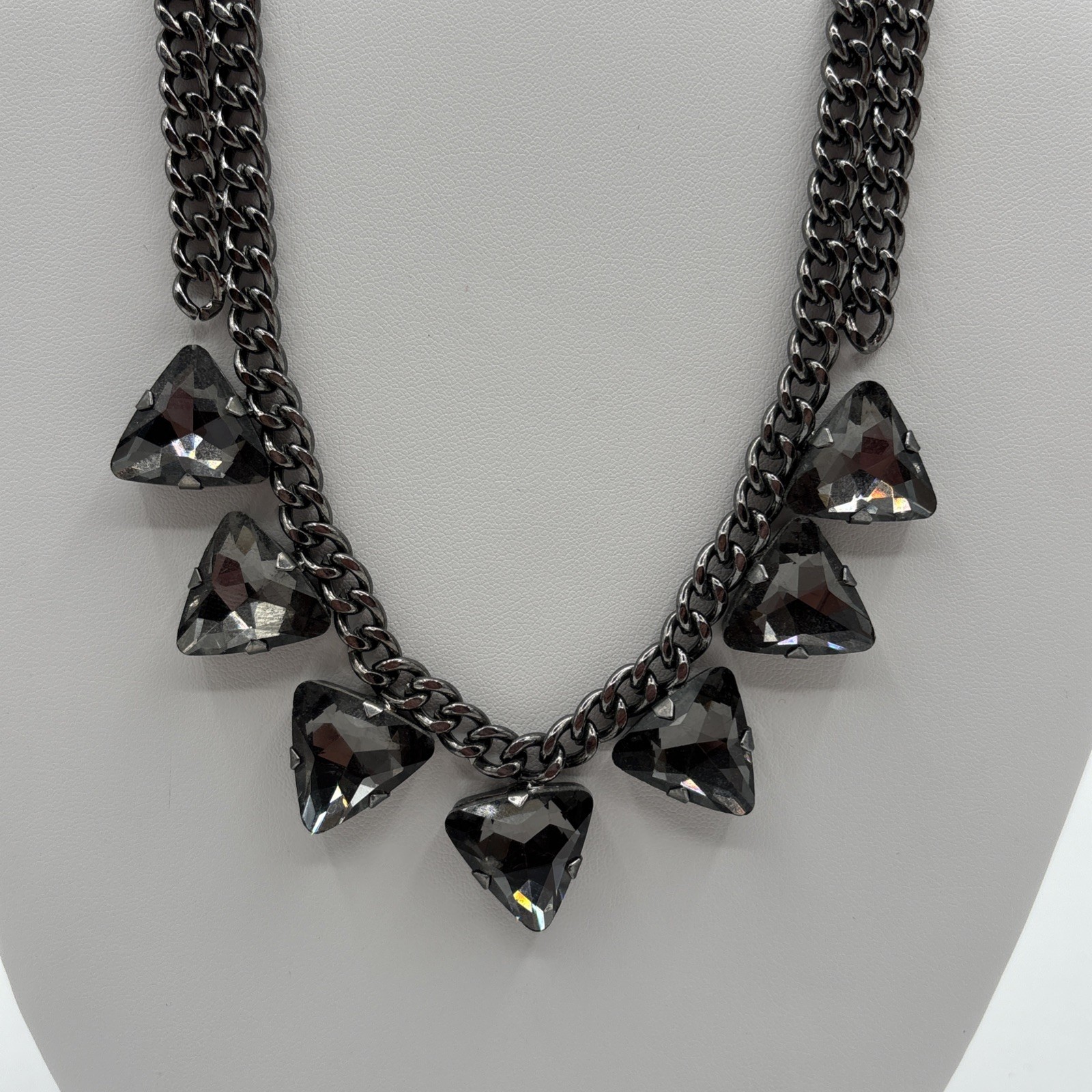 Triangular Rhinestone Necklace Double Chain Chunk… - image 5