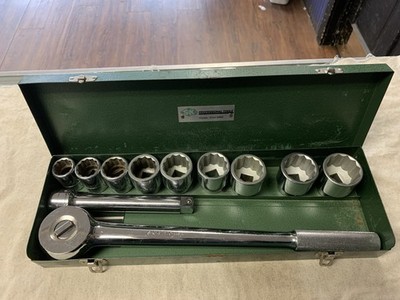 Vintage SK Tools 3/4 Drive Set SAE 15/16 - 1 5/8  Ratchet, Sockets, Extension 