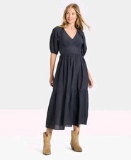 Women's Puff Elbow Sleeve Maxi A-Line Pocket Dress - Universal Thread Size Small