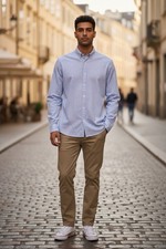 Bugatchi Uomo shaped fit Blue Geometric Diamond long sleeve Large dress shirt