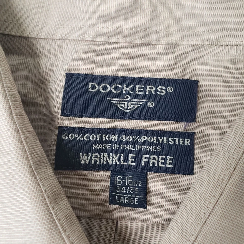 Dockers Mens Wrinkle Free Beige Button Up Shirt Size L Business Casual Neutral - Image 4 of 4