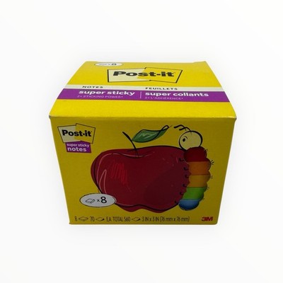 8 Pads Post-it Super Sticky Notes 3'' x 3'' 70 Sheets/Pad Assorted Colors