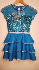 Girl  s Weissman Dance Costume Dress Size LC Electric Blue Silver Sequins Tiered
