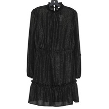 NWT Loft Dress Tiered Swing Sheer Goth Victorian Academia Metallic Black Small