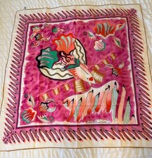 SUPER RARE VTG 1980s ZANDRA RHODES 100% Silk SCARF MultiColor Abstract 34”x32”sq