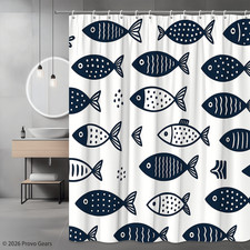 Nautical Fish Shower Curtain for Beach Themed Bathroom Decor