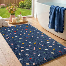 Cute Bathroom Rugs with Polka Dot for Kids Bath,Navy Blue
