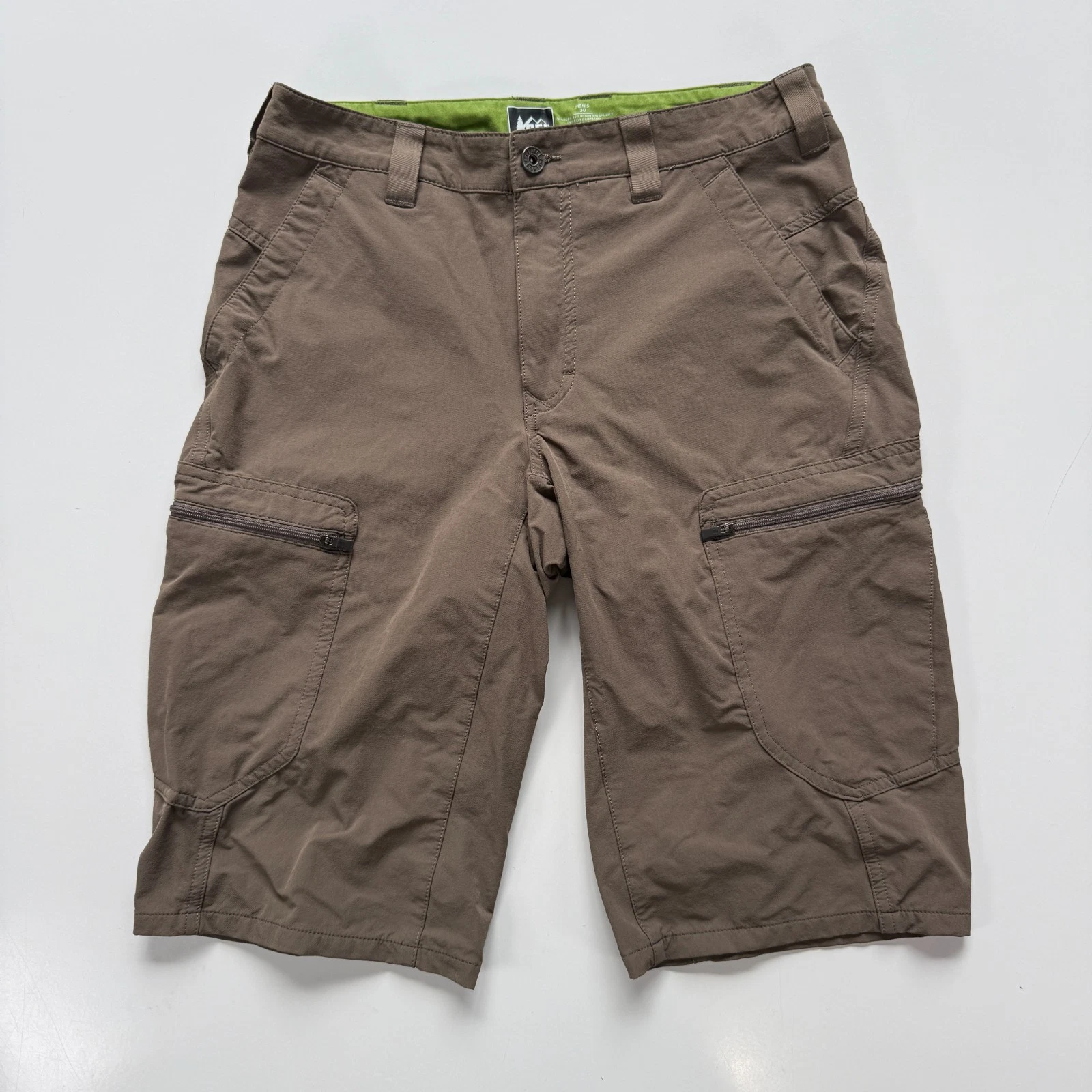 REI 13" Cargo Short Mens 30 Brown Outdoor Hiking Zip Pockets Hiking Stretch