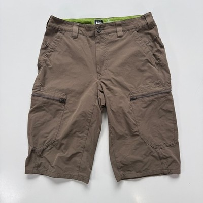 REI 13'' Cargo Short Mens 30 Brown Outdoor Hiking Zip Pockets Hiking Stretch