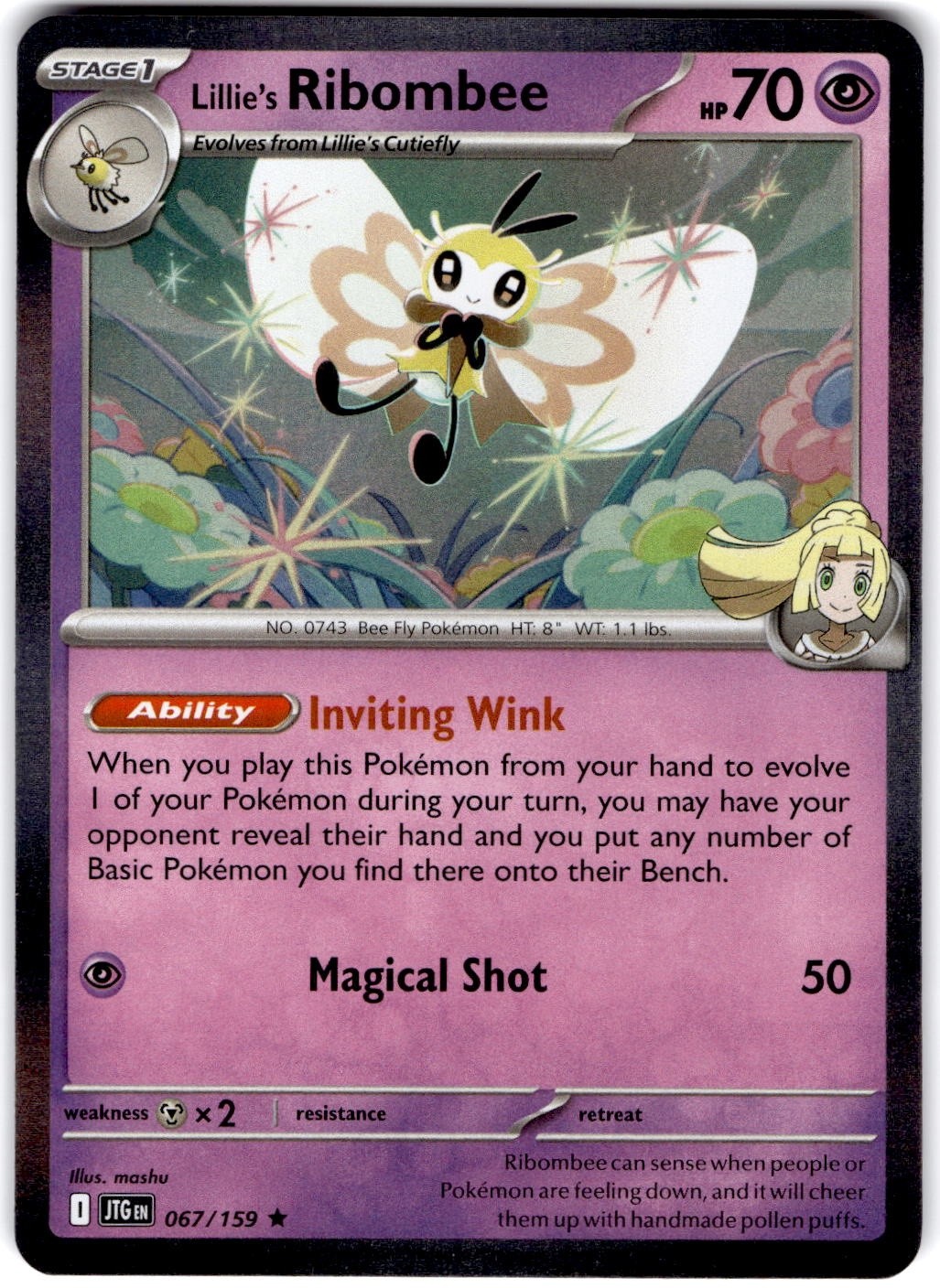 Pokemon Lillie's Ribombee Journey Together 67/159 Normal Holo Near Mint English