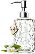 Diamond Design 12 Oz Glass Soap Dispenser with Rust Proof Pump