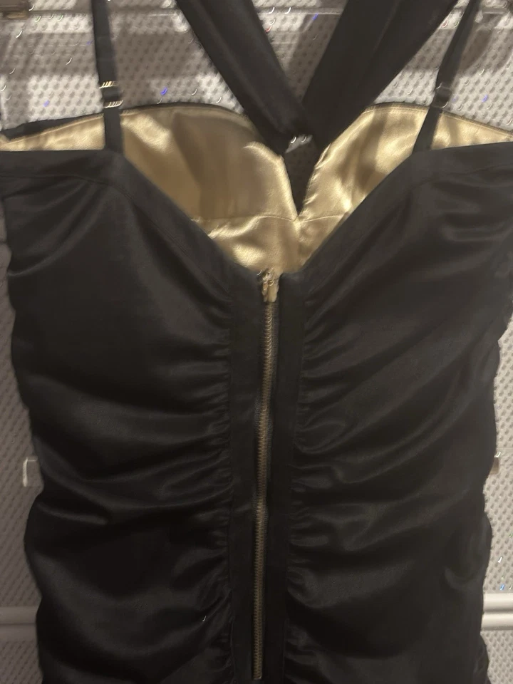 Bebe Sexy Hot Elegant Black Halter Neck Ruched Bodycon Cocktail Dress Small - Image 4 of 4