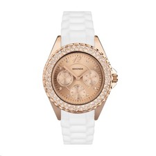 Sekonda 38mm Ladies Stone Bezel Rose Dial Watch with Silicone Strap Model 4663