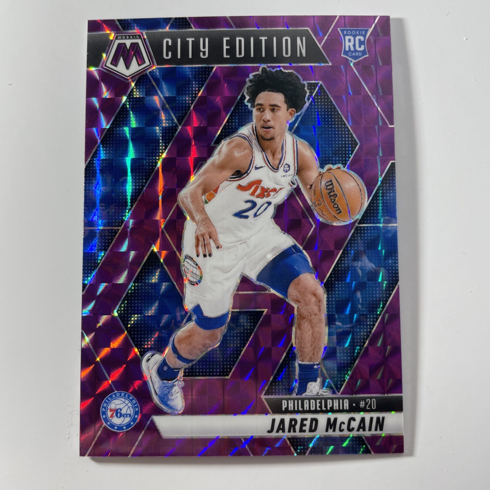 2024-25 Mosaic Jared McCain RC Purple Rookie City Edition #47/99 76ers
