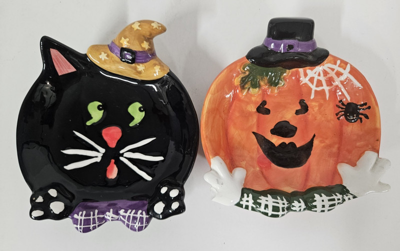 Deals Halloween Cat & Pumpkin Ceramic Candy Dishes Witch Hat Spider Decor