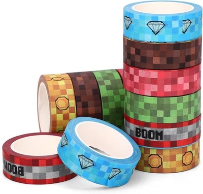12 Rolls Cartoon Pixel Washi Tape Set for Scrapbooking & DIY Crafts