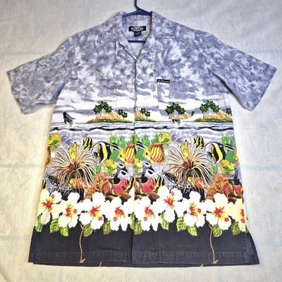 GJC Mens Size L Short Sleeve Aloha Hawaiian Tropical St Thomas Button Up Shirt