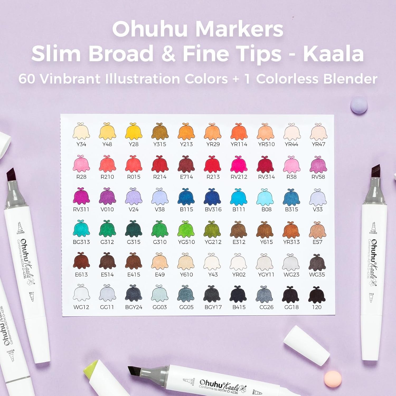 Ohuhu Alcohol Markers: 60 Colors 1 Count (Pack of 61), 60 Illustration 