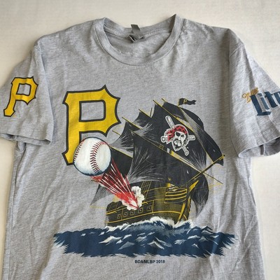 Pittsburgh Pirates Jolly Roger T Shirt S Gray PNC Millar Lite Unisex Next Level 