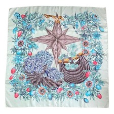 HERMES Carr 90 Scarf Passion Flower Green Silk