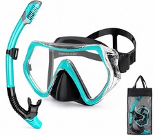 Adult Snorkel Set Tempered Glass Diving Mask Dry Top Tube Travel Bag