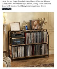 Large Record Player Stand with Vinyl Record Storage  Power Outlets, 500 Alb...