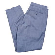 Michael Kors Marvin Light Blue Plaid Classic Fit Dress Pants Mens Size 38 X 30
